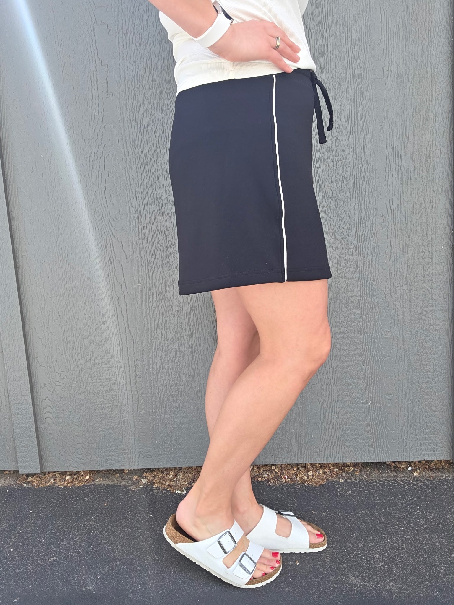 Black Skort with White Stripe Bottom- Skirt RAE MODE