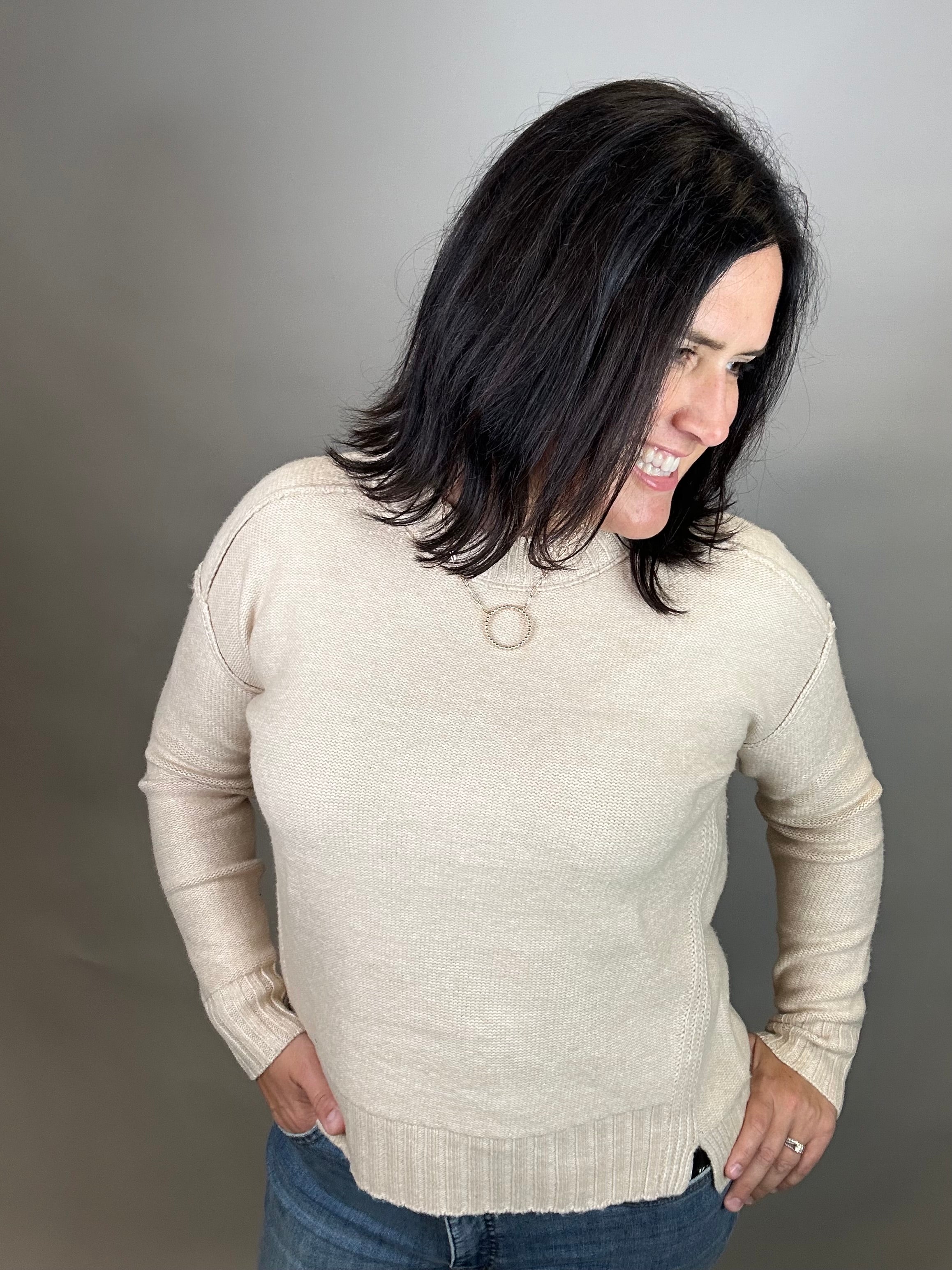 Taupe Seam Detail Sweater Top - Sweater STACCATO