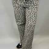 Coffee Leopard Wide Leg Jeans Bottom- Pants RISEN