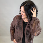 Espresso Crochet Cropped Open Cardigan Tops- Cardigans DOE & RAE