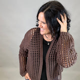 Espresso Crochet Cropped Open Cardigan Tops- Cardigans DOE & RAE