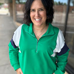 Green & Navy Combo Half Zip Oversized Sweatshirt Top - Sweatshirt WISHLIST