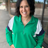 Green & Navy Combo Half Zip Oversized Sweatshirt Top - Sweatshirt WISHLIST