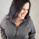 Ash Black Half Zip Pullover Top - Sweatshirt ZENANA