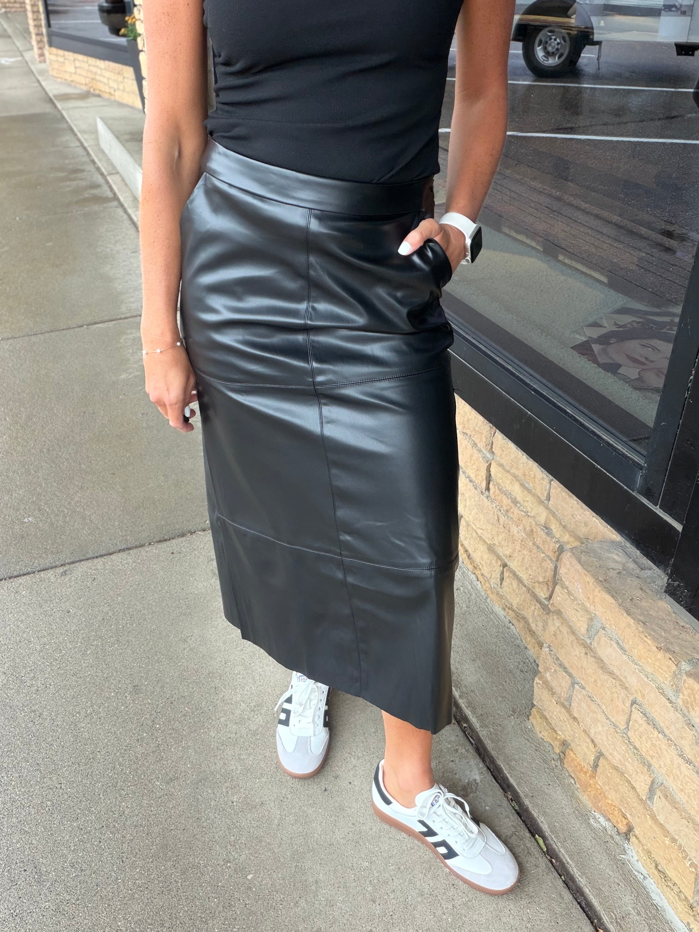Black Vegan Midi Skirt IN FEBRUARY