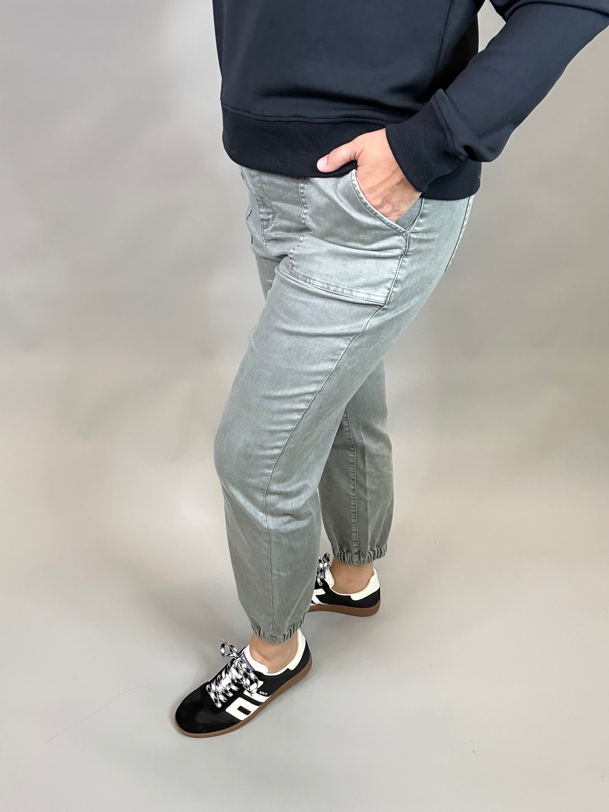 Ash Grey Cropped Jogger Bottom- Pants MICA DENIM