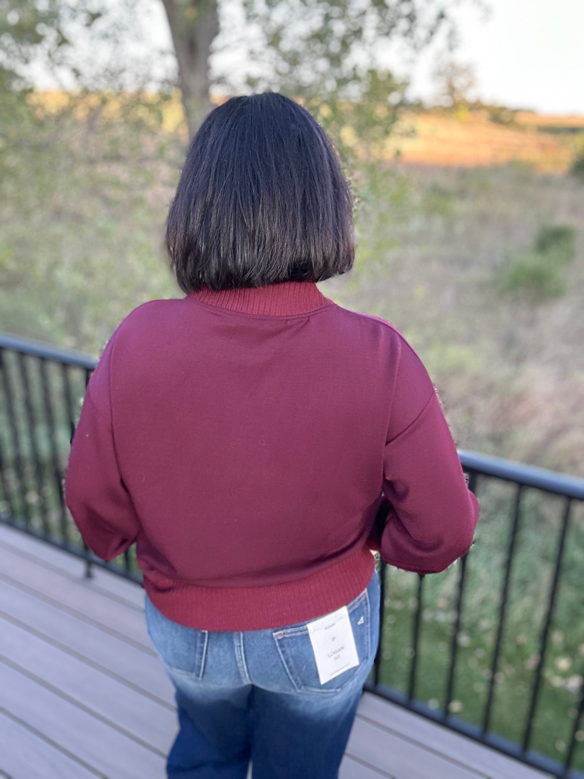 Dark Cherry Quarter Zip Pullover Tops- Sweaters RAE MODE