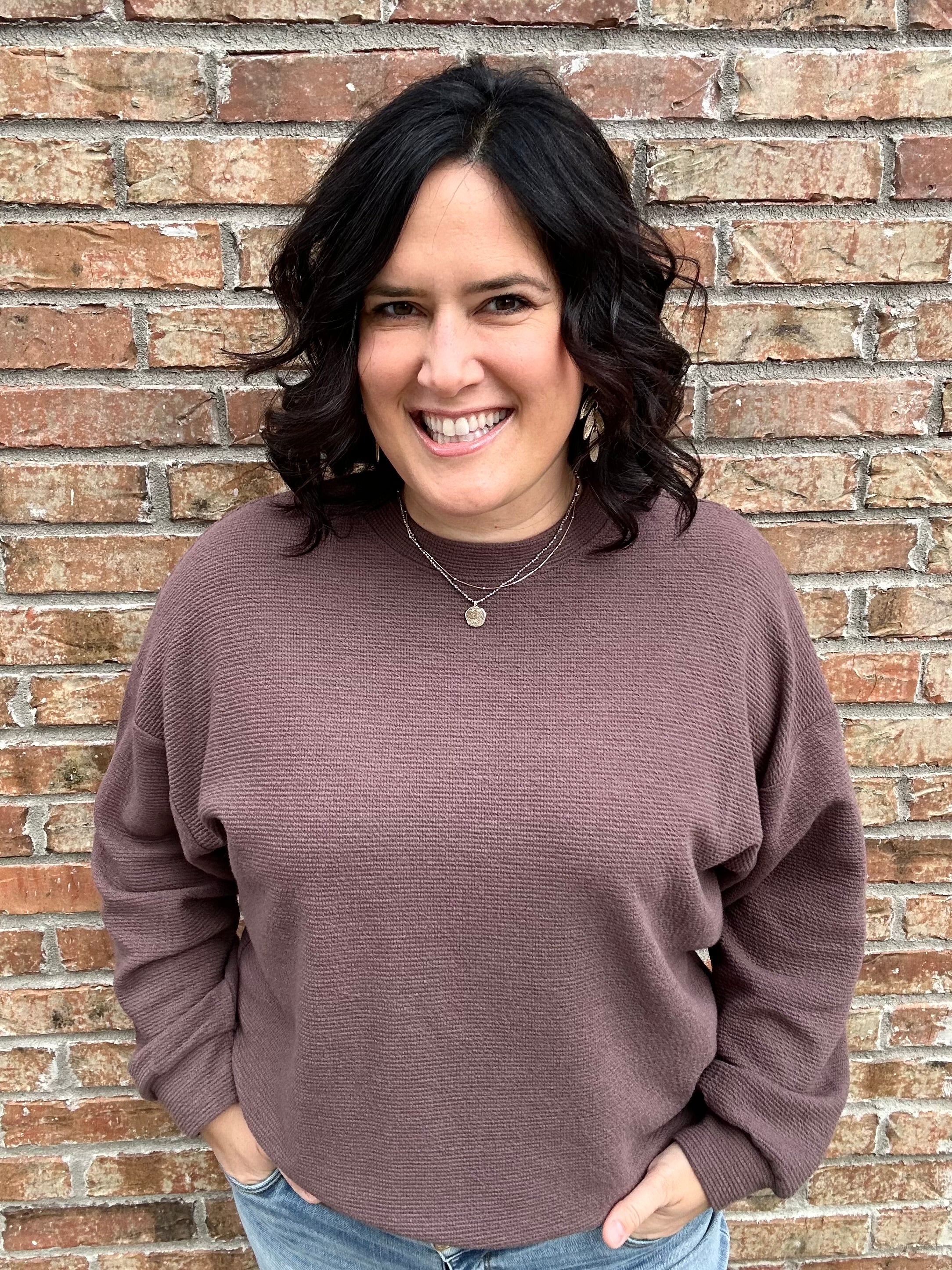 Brown Cloudy Knit Long Sleeve Top Top - Sweatshirt TRES BIEN