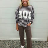 BOO Brown Cream Stripe Cloud Knit Top