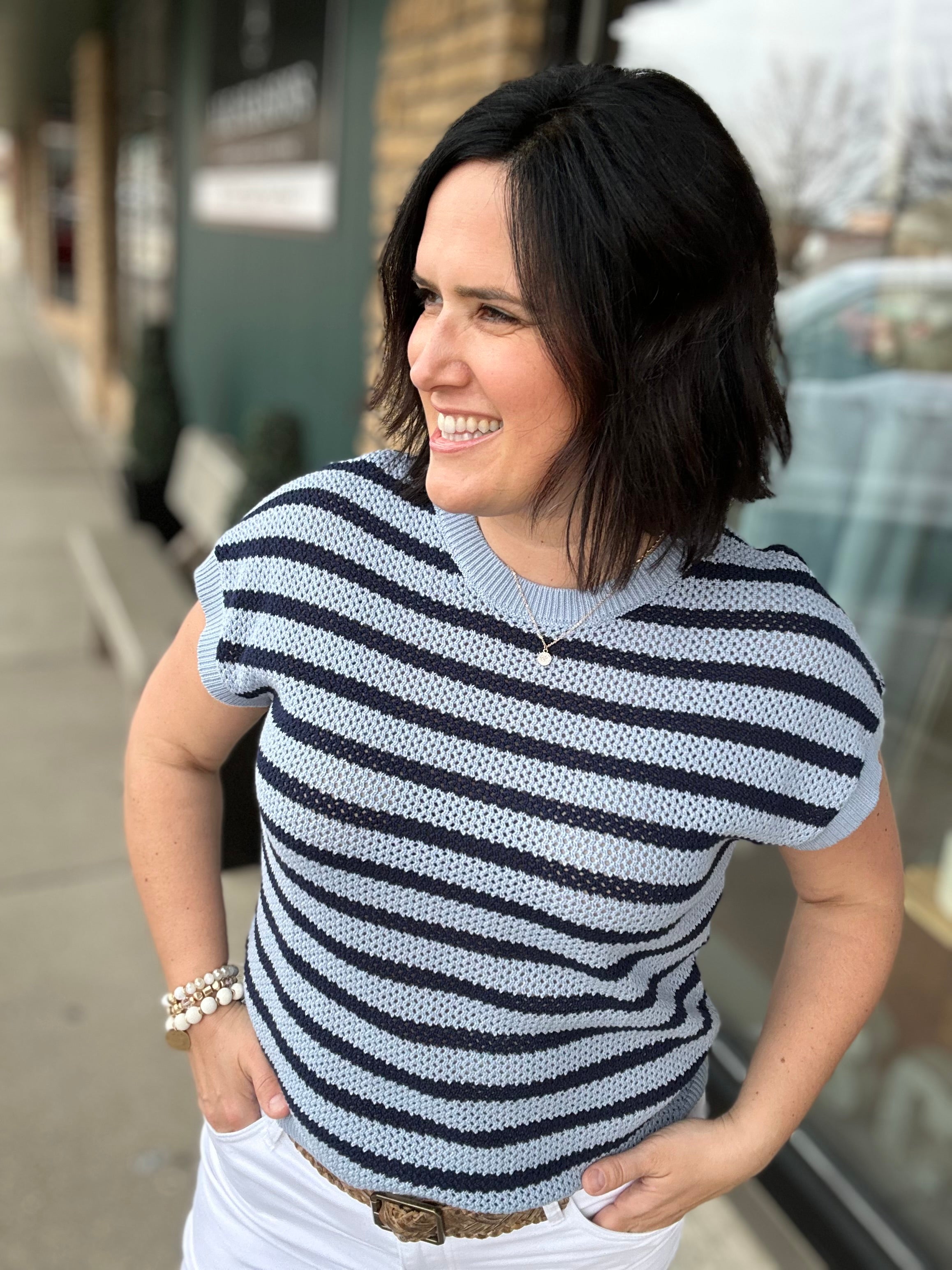 Blue Ashley Striped Sweater Top - Sweater FLAG AND ANTHEM