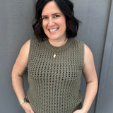 Olive Round Neck Sweater Top - Sweater FATE by LFD