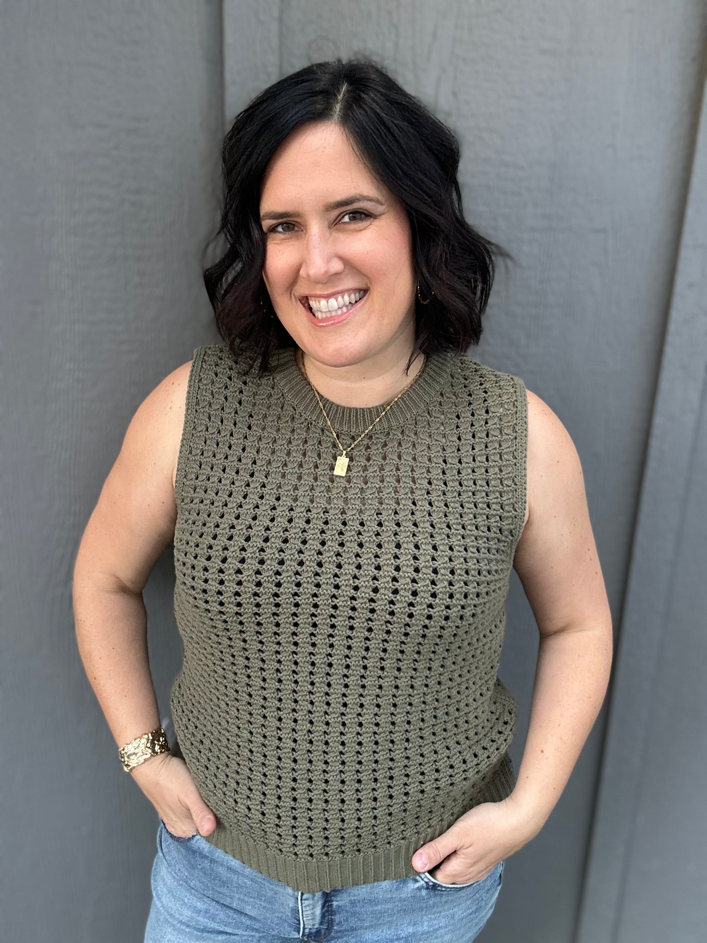 Olive Round Neck Sweater Top - Sweater FATE by LFD