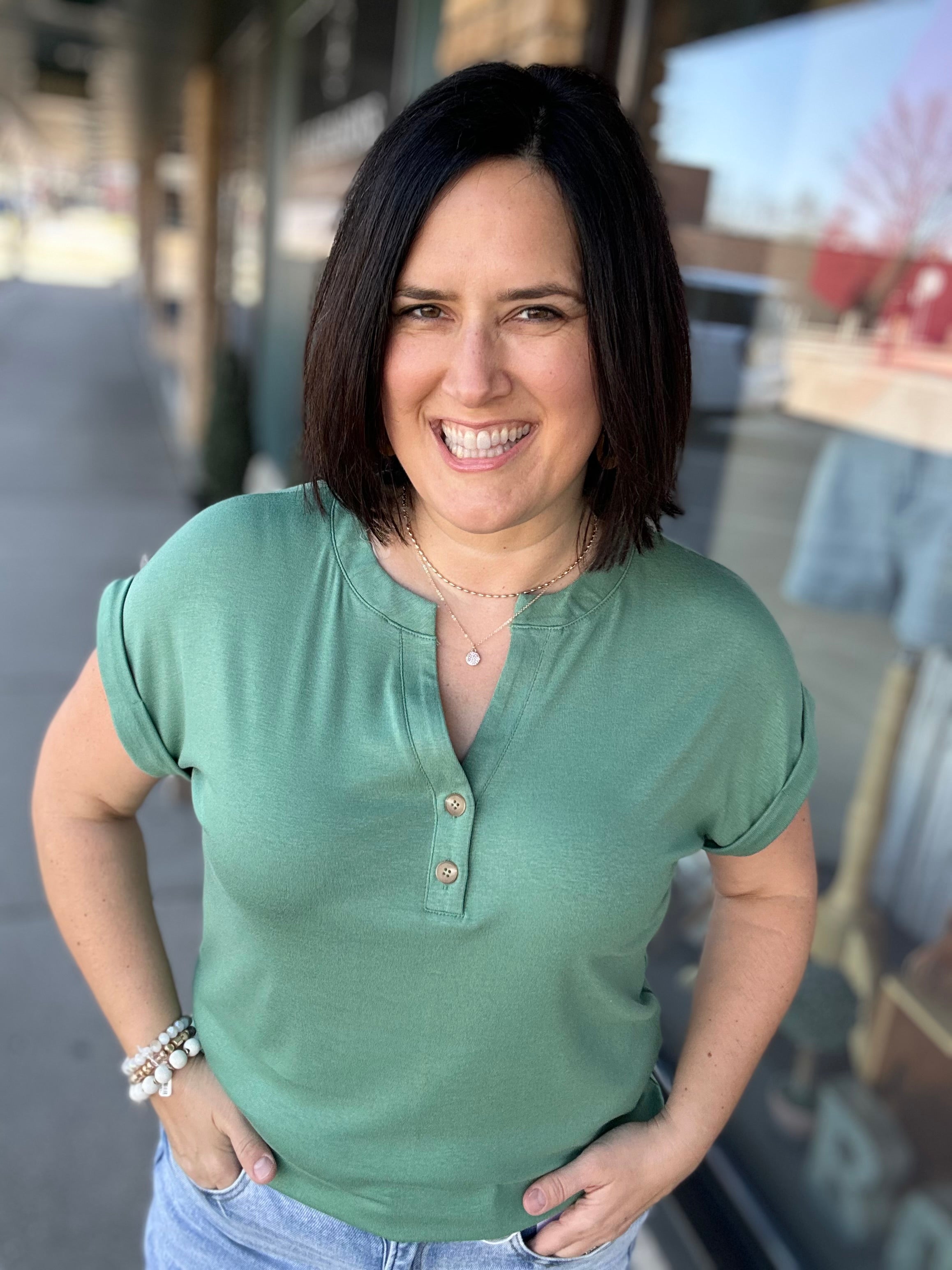Green Henley Top Top - Tee STACCATO
