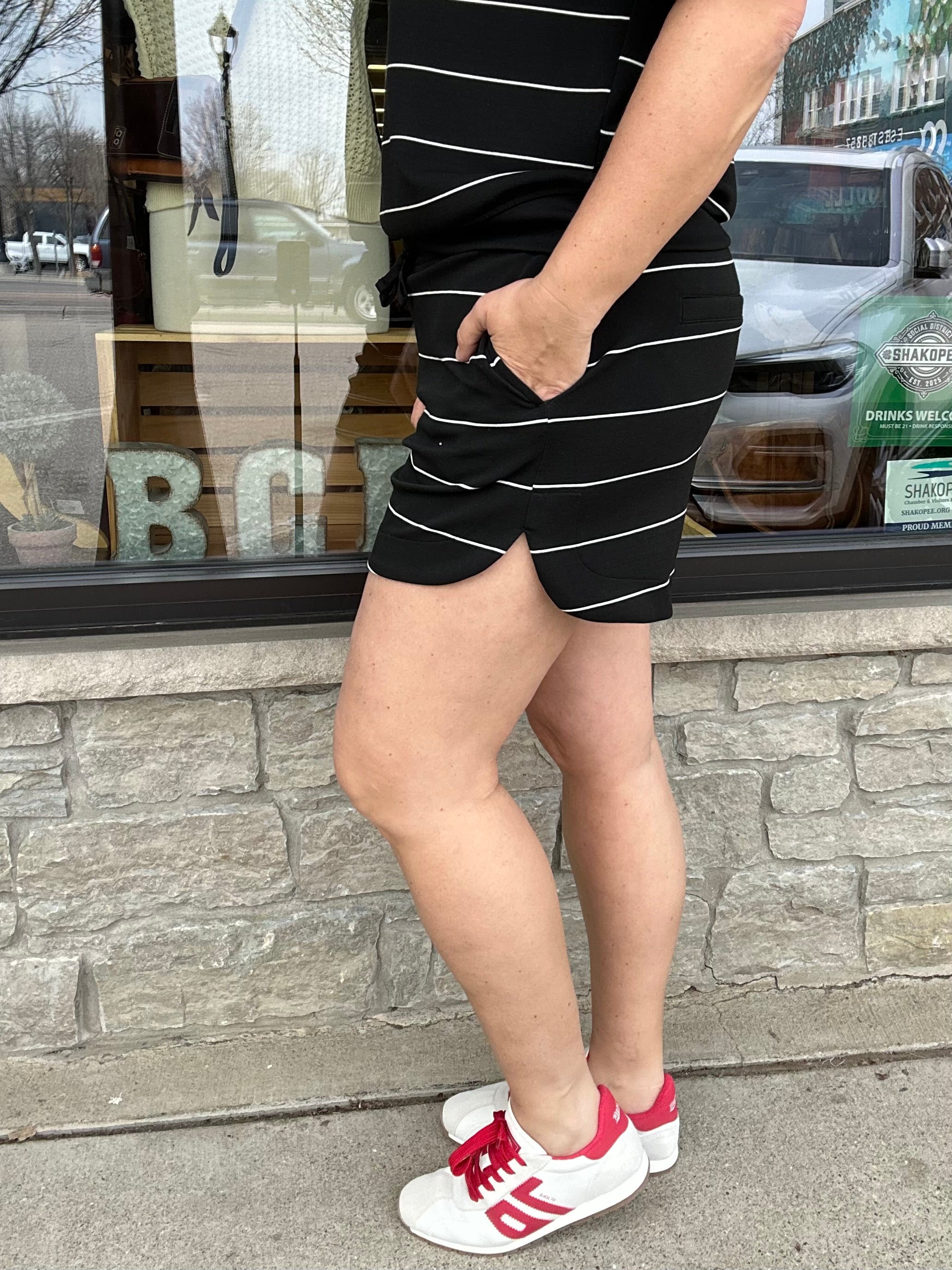 Black & Cream Stripe Short Bottoms - Shorts RAE MODE