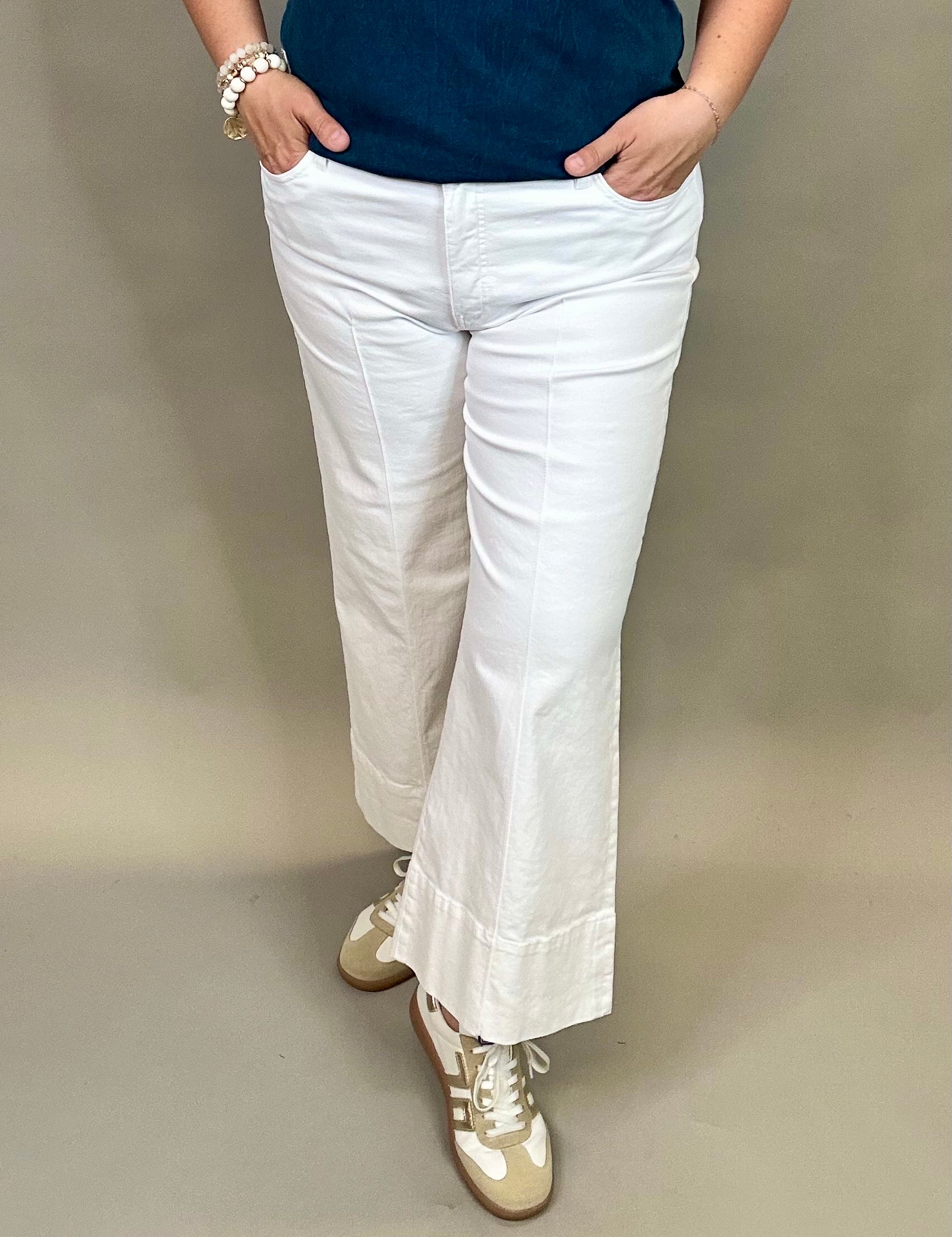 White Pin Tuck Meg Wide Leg Jeans Bottom- Pants KUT FROM THE KLOTH