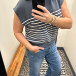 Denim Short Sleeve Cloudy Knit Stripe Top Top - Tee TRES BIEN