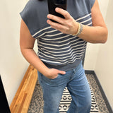 Denim Short Sleeve Cloudy Knit Stripe Top Top - Tee TRES BIEN