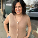 Taupe Crochet Button Up Sleeveless Vest Top - Sweater STACCATO