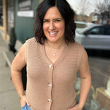 Taupe Crochet Button Up Sleeveless Vest Top - Sweater STACCATO