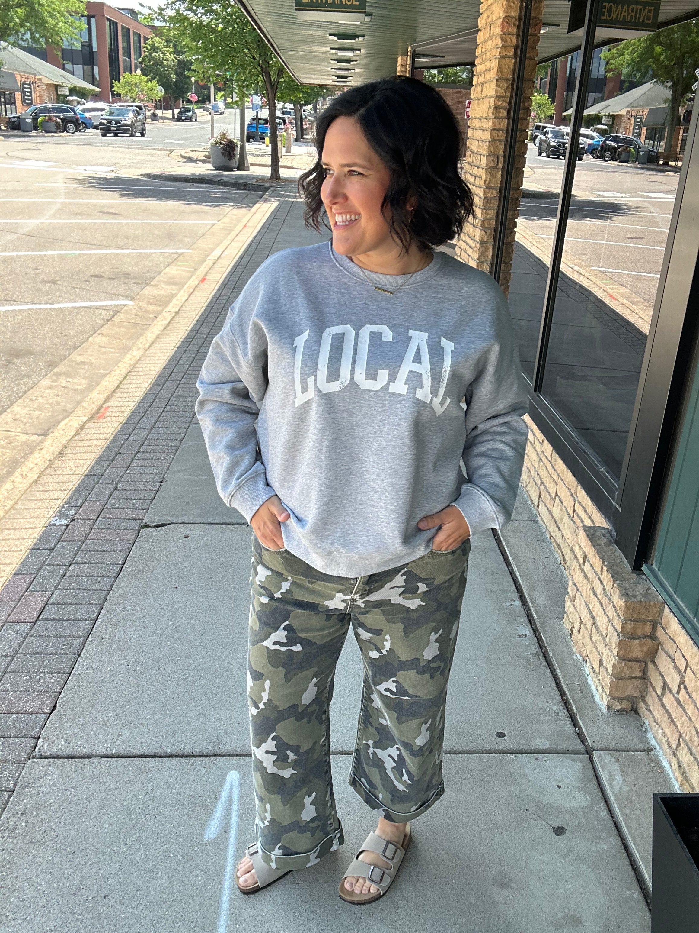 Grey LOCAL Graphic Sweatshirt Top- Sweatshirt WISHLIST