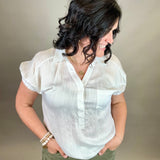 White Collared V Neck Crinkle Blouse Top - Sweater STACCATO