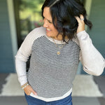 Taupe & Black Stripe Raglan Crew Sweater Top - Sweater STACCATO