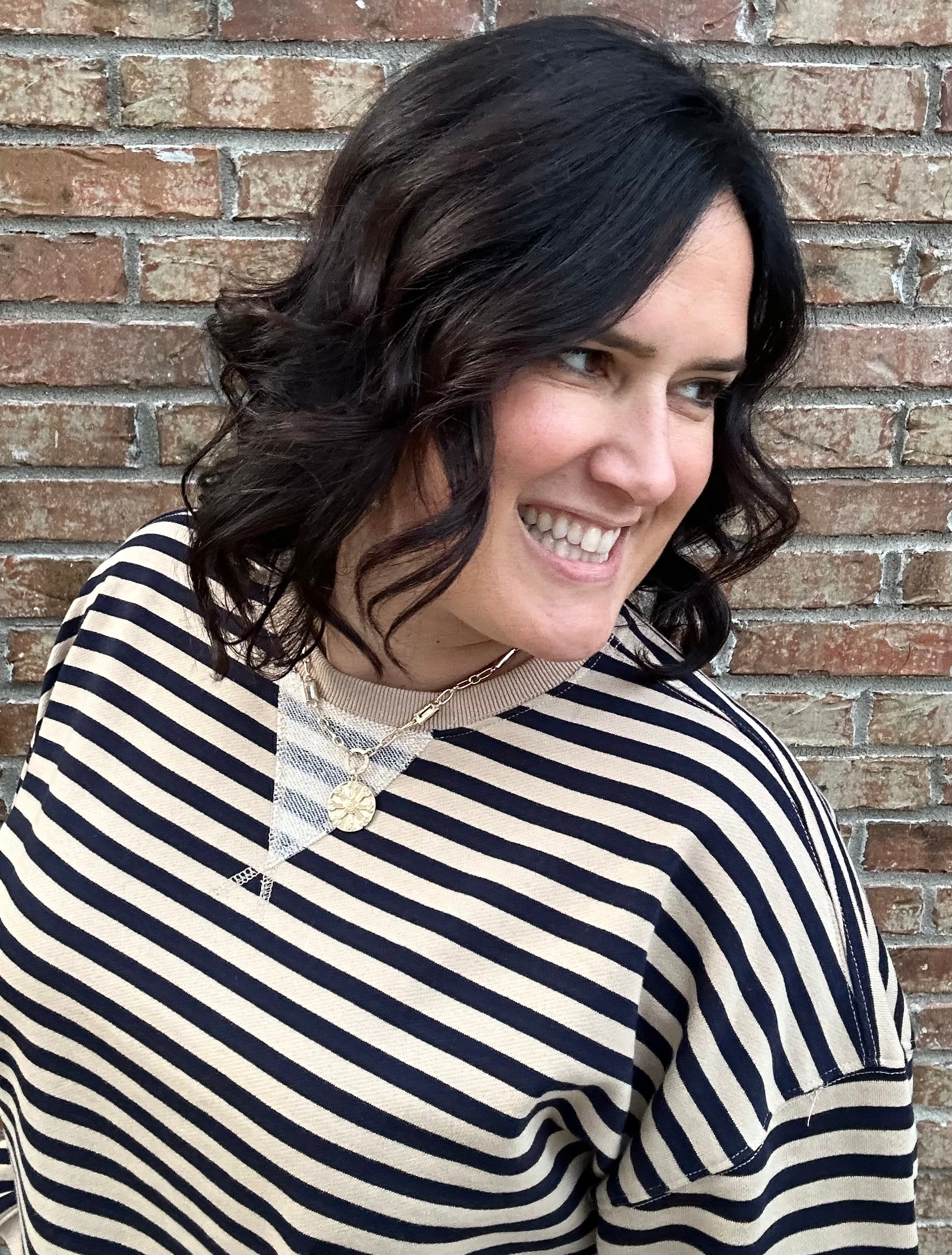 Brown/Navy Striped Pullover Top- Sweatshirt MIOU MUSE