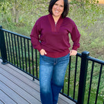 Dark Cherry Quarter Zip Pullover Tops- Sweaters RAE MODE