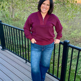 Dark Cherry Quarter Zip Pullover Tops- Sweaters RAE MODE