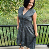 Navy Floral Zip-Front Dress