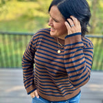 Navy & Brown Stripe Sweater Top - Sweater Mod Ref