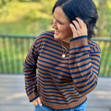 Navy & Brown Stripe Sweater Top - Sweater Mod Ref