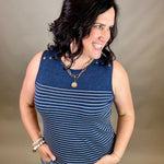 Navy Button Shoulder Sleeveless Tee Tops- Tanks STACCATO