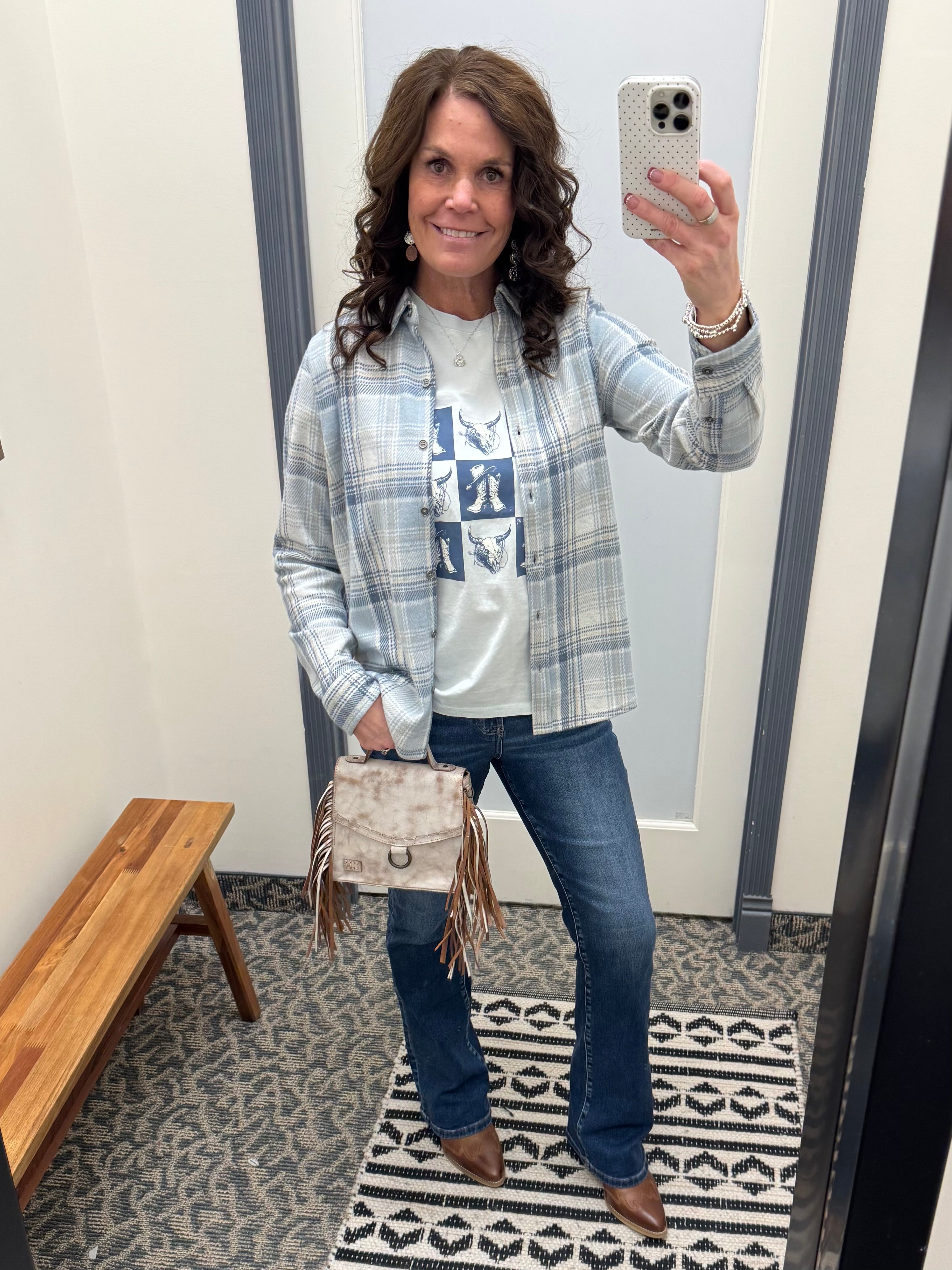 Blue/Tan Beatrice Flannel Tops - Button Ups FLAG AND ANTHEM