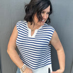 Ivory & Blue Split Neck Sweater Top - Sweater STACCATO