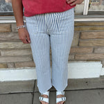 Curious Wide Leg Cropped Stripe Jean Bottom- Pants MICA DENIM
