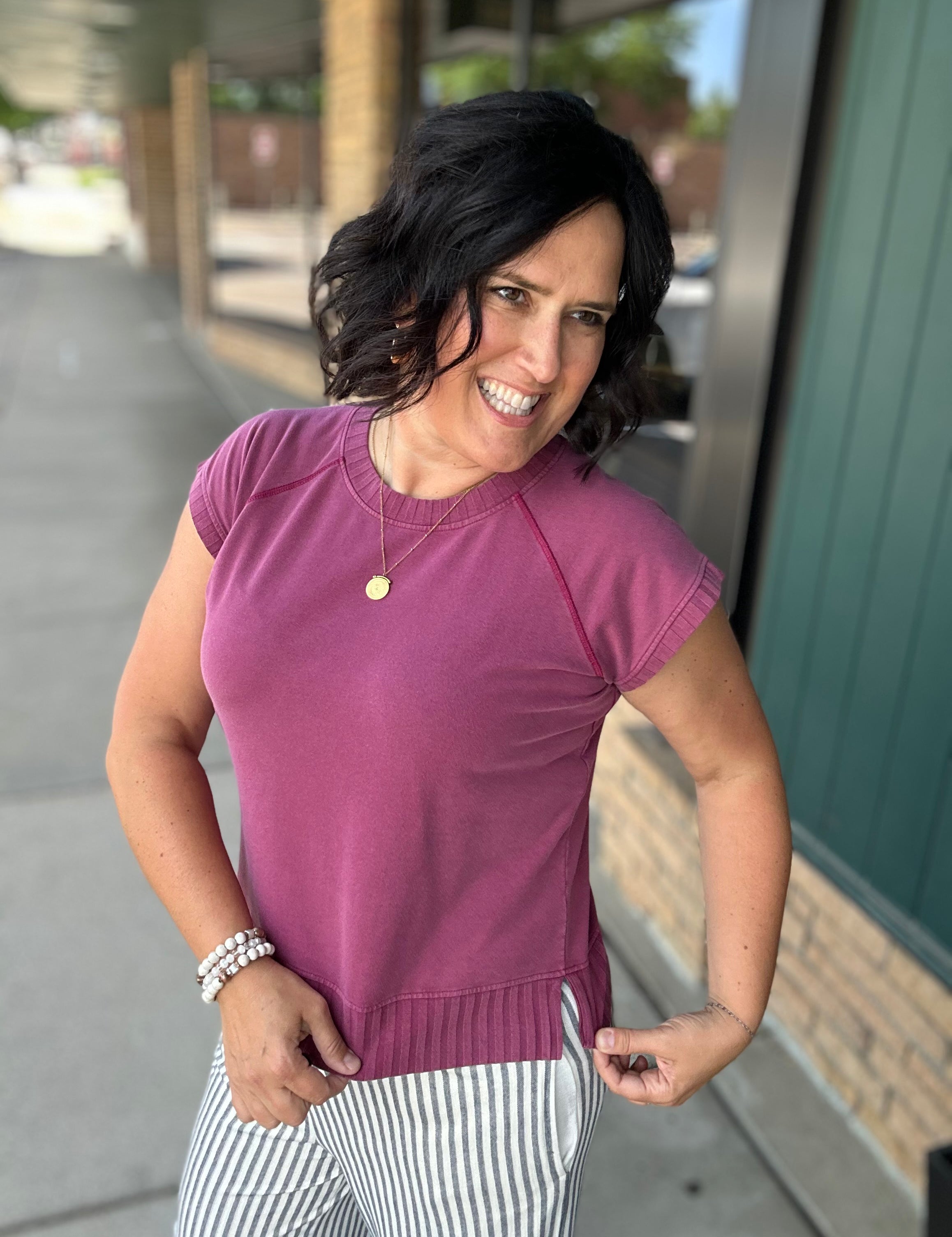 Burgundy Wash Hana Dolman Lounge Tee Top - Tee FLAG AND ANTHEM