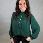 Hunter Green Ruffle Blouse Tops- Blouses JODIFL