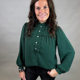 Hunter Green Ruffle Blouse Tops- Blouses JODIFL