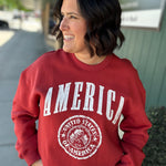 Red America Graphic Fleece Sweatshirt Top- Sweatshirt BUCKETLIST