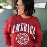 Red America Graphic Fleece Sweatshirt Top- Sweatshirt BUCKETLIST