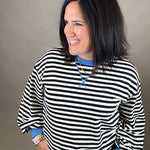 Ivory/Black Striped Sweatshirt Top- Sweatshirt JODIFL