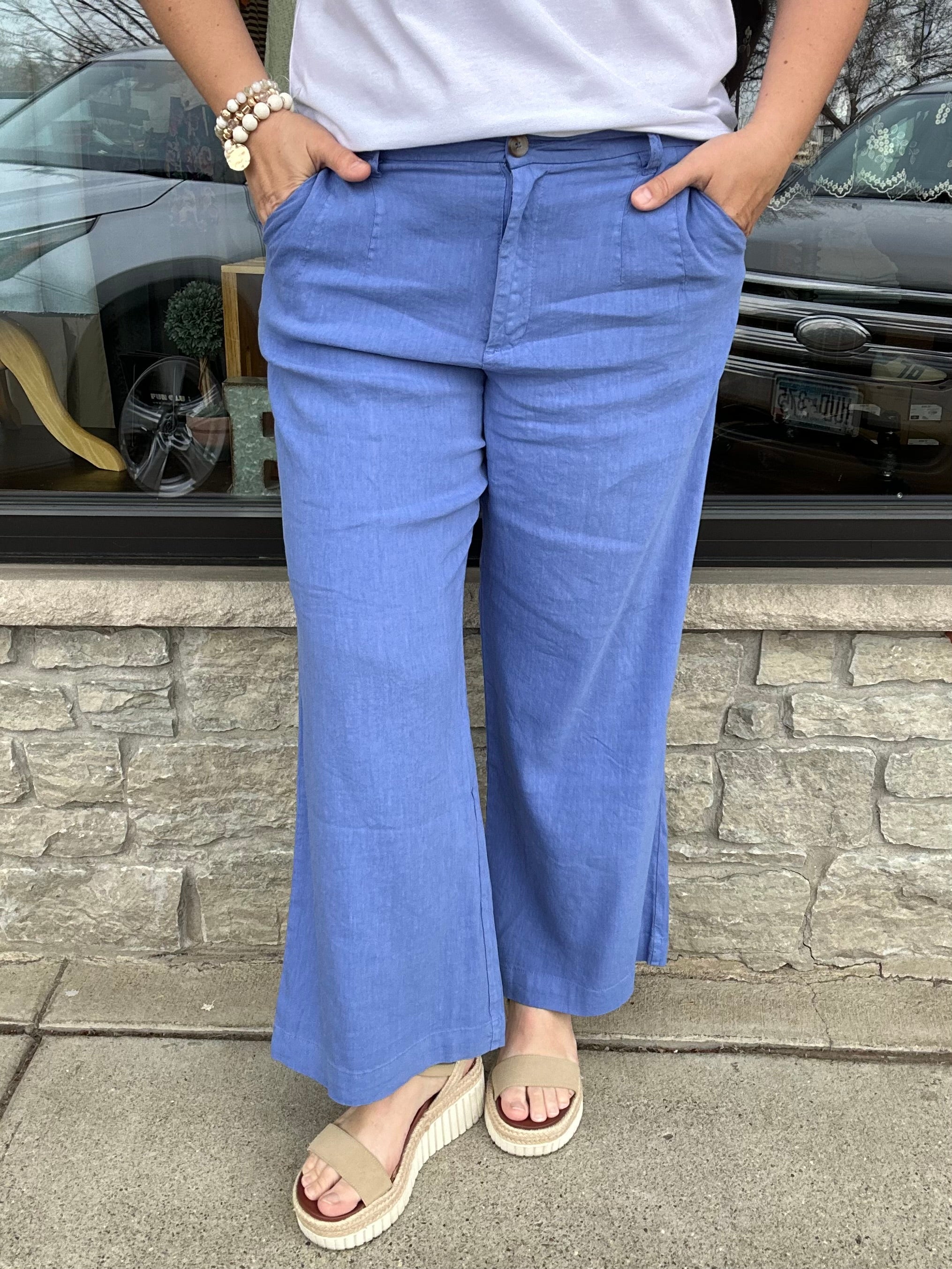 Cornflower Meg Linen Trouser Pants Bottoms - Pants KUT FROM THE KLOTH