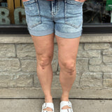 Slouchy Patch Pocket Shorts with Cuffed Hem Bottoms - Shorts RISEN