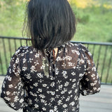 Black Floral Dot Ruffle Blouse
