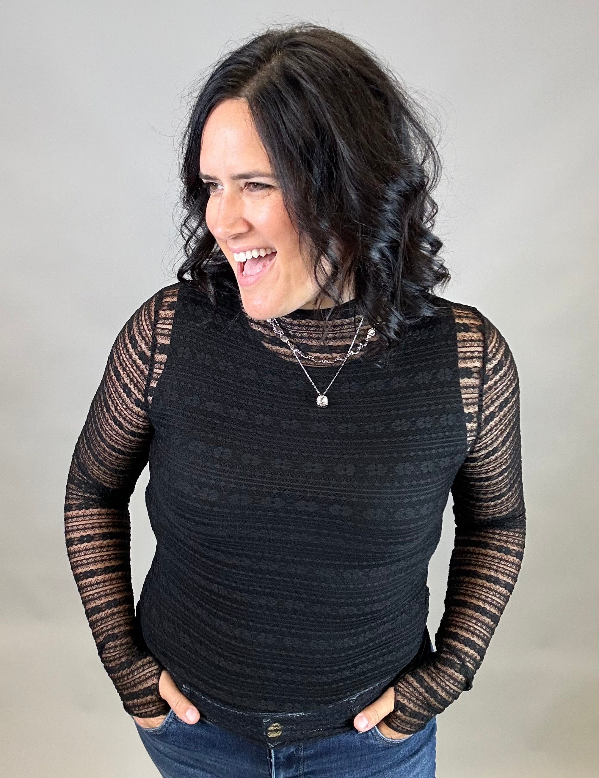 Black Sheer Lace Top Tops- Blouses EE:SOME