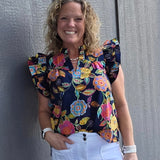Ruffle Sleeve Floral Top Tops- Blouses THML