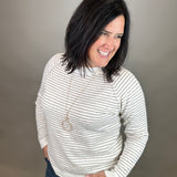 Taupe Striped Raglan Sweater Top - Sweater STACCATO