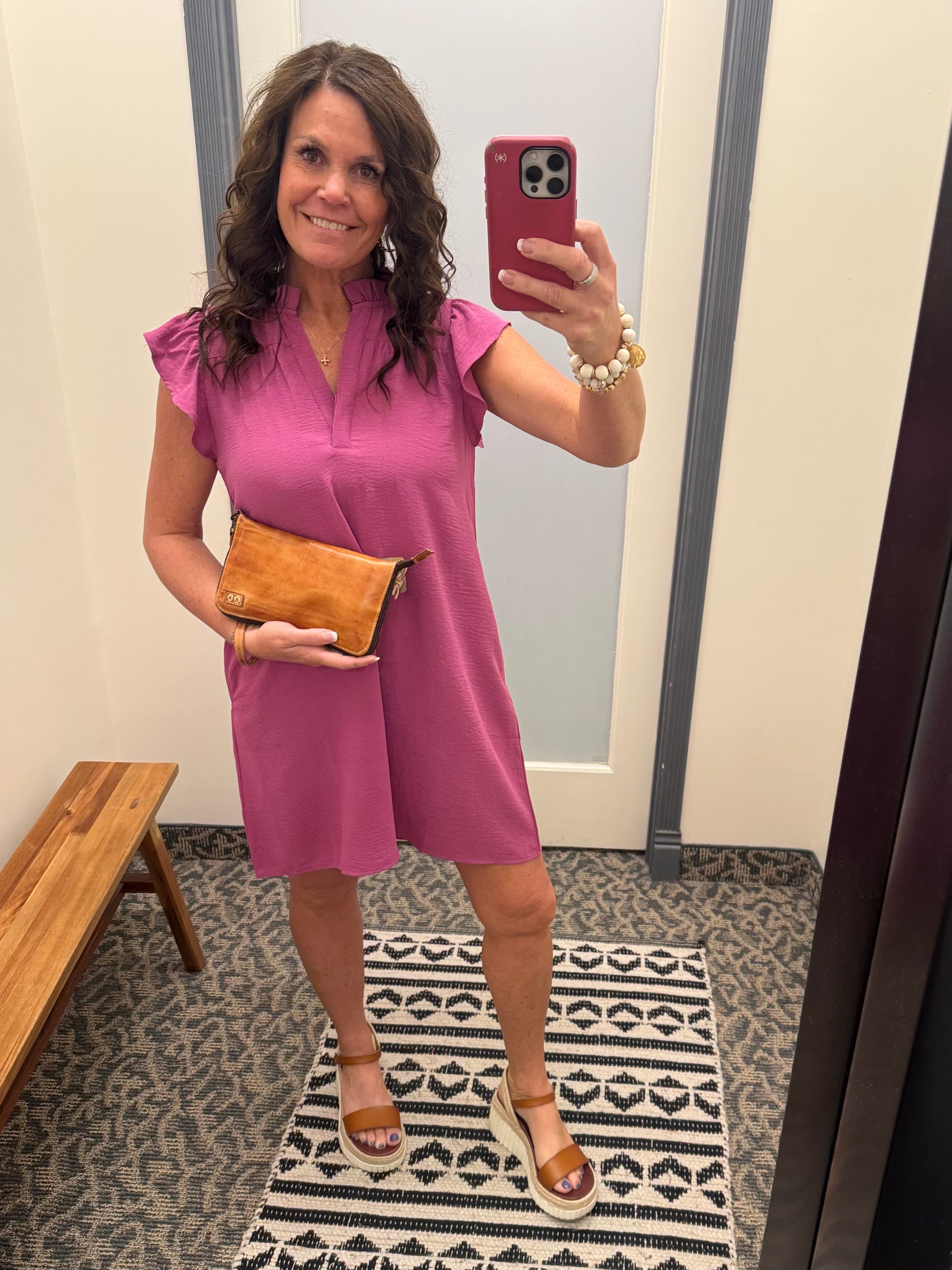 Magenta Frilled Split Neck Dress Dresses STACCATO