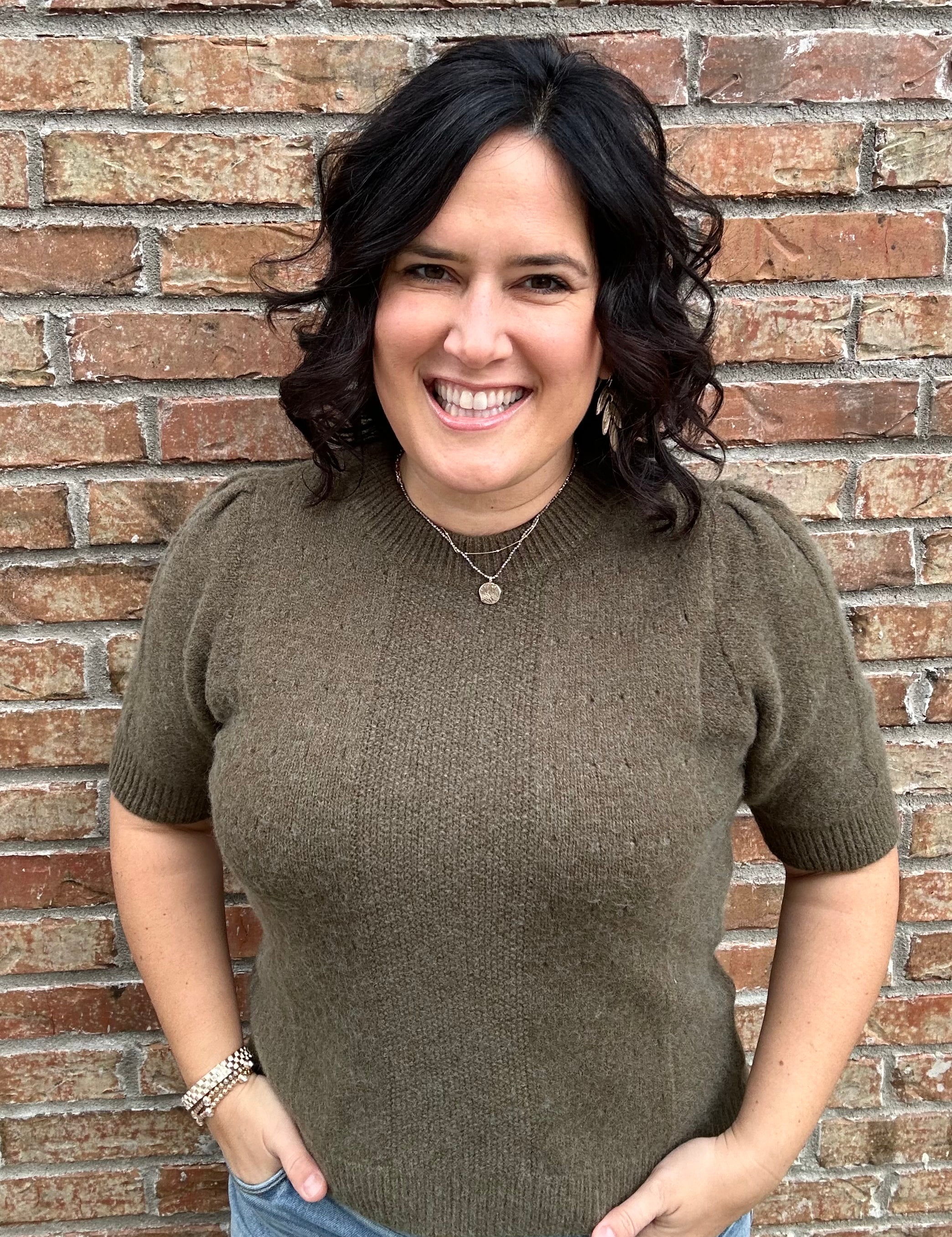 Olive Aura Short Sleeve Sweater Top - Sweater JODIFL